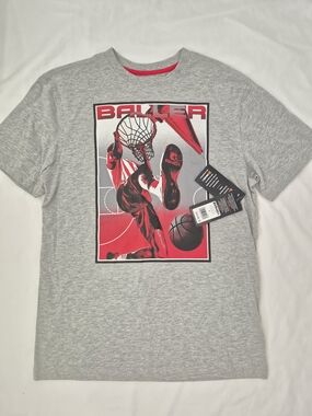 And1 Grey Tee with Red and Black Basketball Graphic